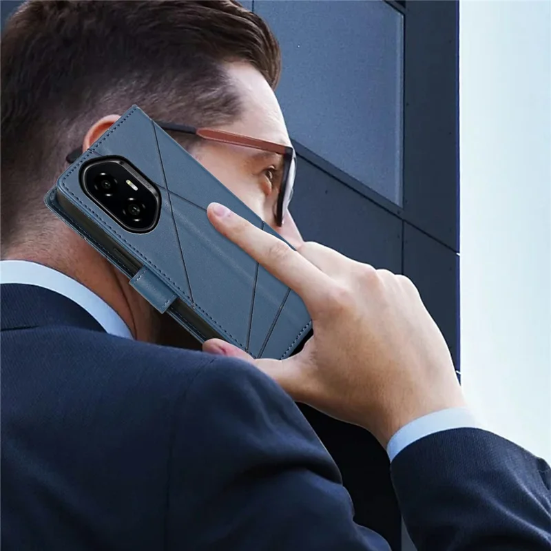 Voor Honor 300 Telefoonhoesje met Lijnmotief Lederen Portemonnee Cover - Blauw
