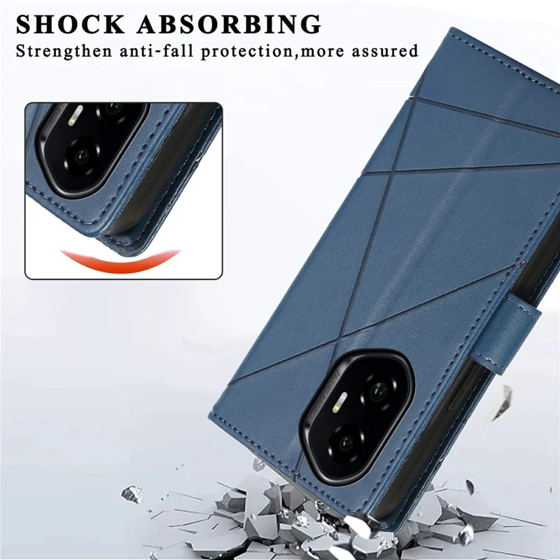 Voor Honor 300 Telefoonhoesje met Lijnmotief Lederen Portemonnee Cover - Blauw