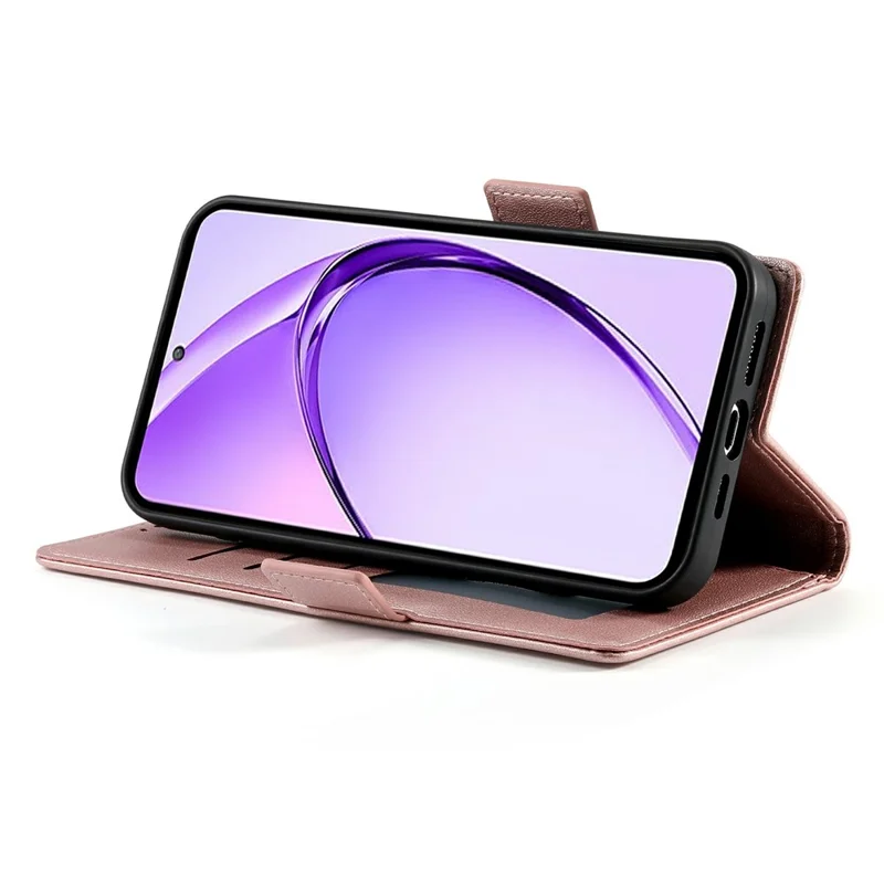DF-010 For Realme 13+ 5G / 13 Pro 5G (China) Stand Case PU Leather Wallet Phone Cover - Rose Gold