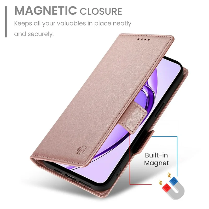 DF-010 For Realme 13+ 5G / 13 Pro 5G (China) Stand Case PU Leather Wallet Phone Cover - Rose Gold