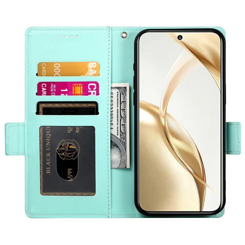 DF-010 For Honor 300 Stand Case PU Leather Wallet Phone Cover - Mint Green