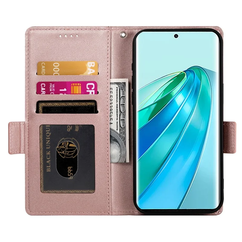 Funda para teléfono móvil For Honor X9c 5G de piel sintética con soporte - Oro rosa