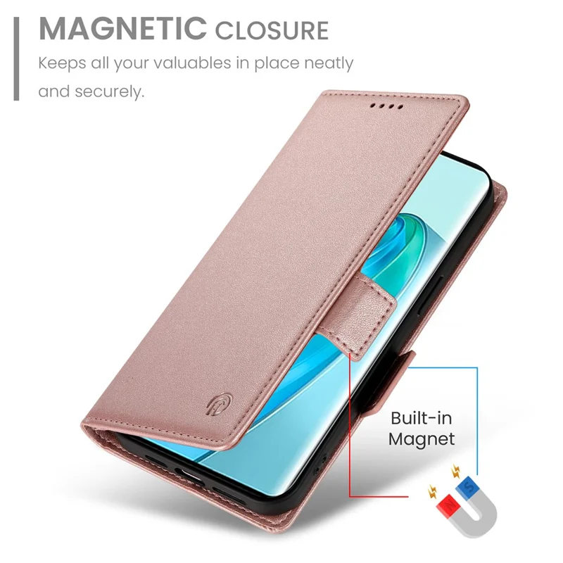 Funda para teléfono móvil For Honor X9c 5G de piel sintética con soporte - Oro rosa