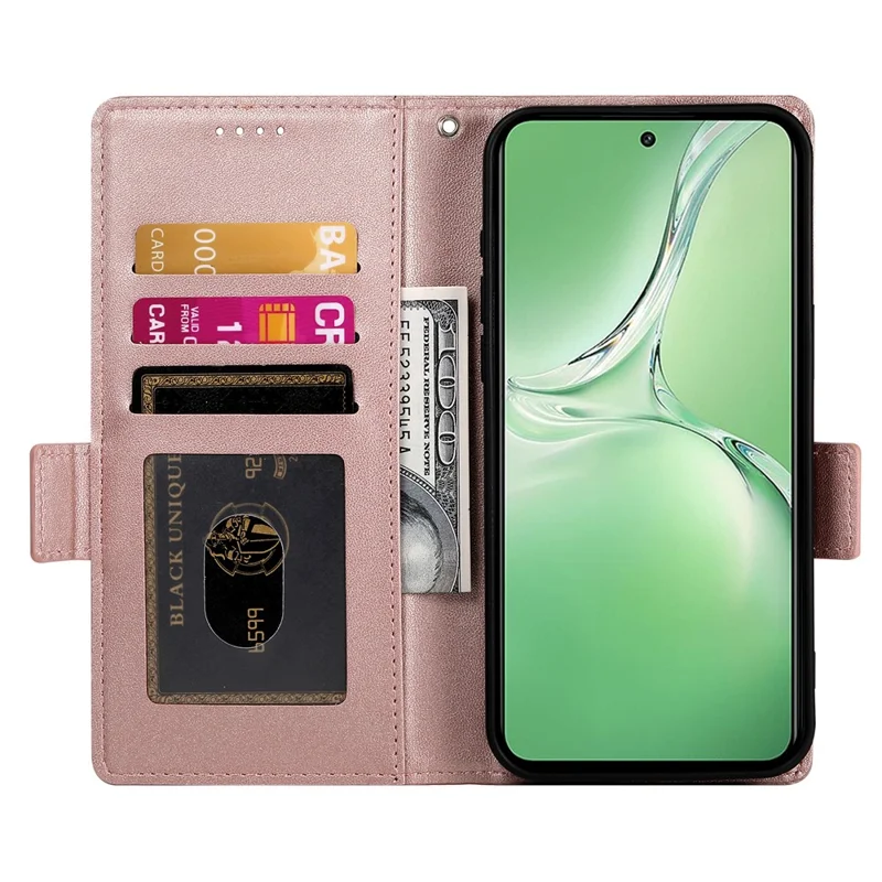 Cover a portafoglio in pelle PU con supporto per OnePlus 13R 5G - Oro Rosa