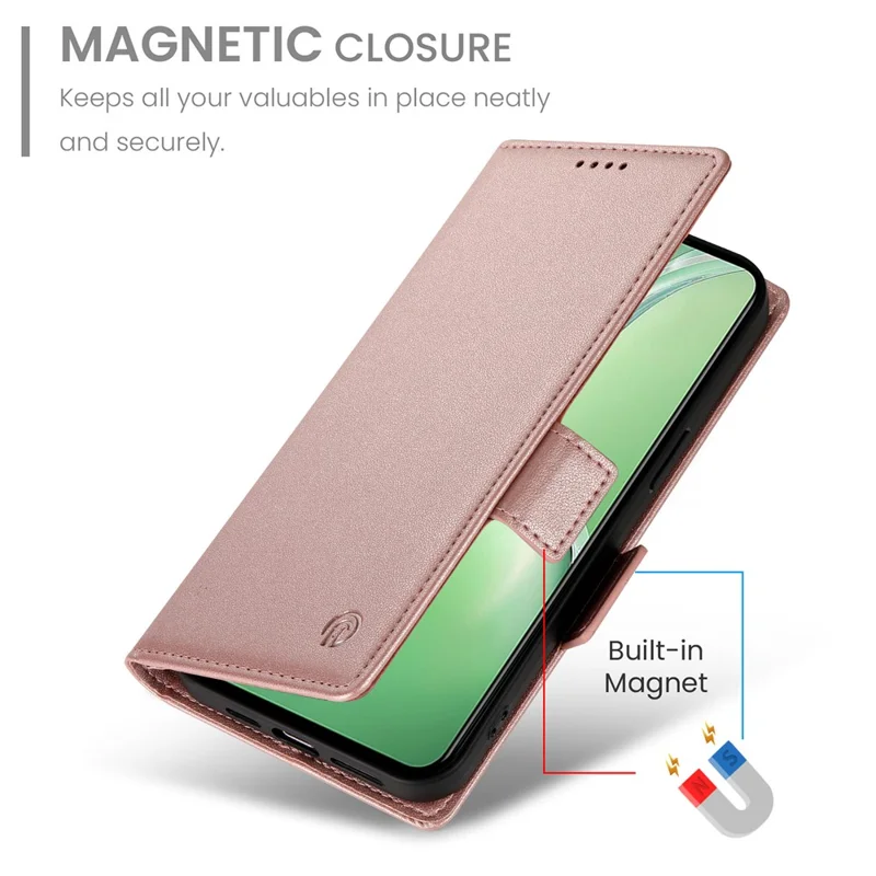 Cover a portafoglio in pelle PU con supporto per OnePlus 13R 5G - Oro Rosa