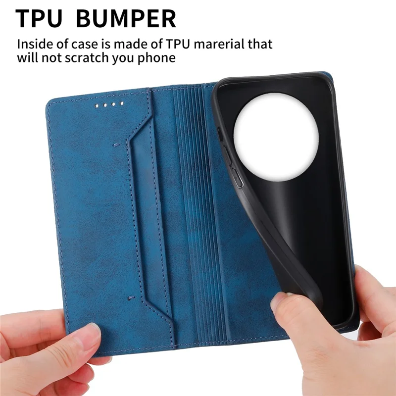 DF-05 Funda tipo cartera para Realme 13+ 5G con bloqueo RFID, cubierta de teléfono de cuero PU - Azul