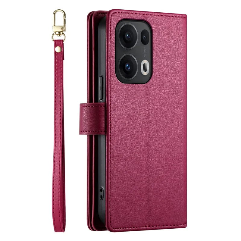 DF-011 For Oppo Reno13 Pro 5G Case Zipper Pocket Wallet Leather Phone Cover with Straps - Red