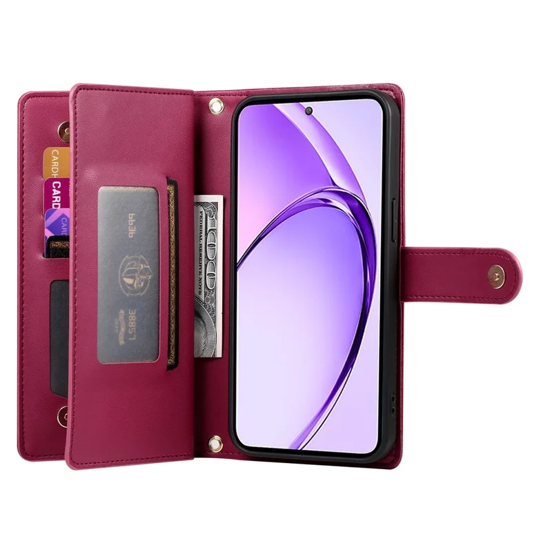 DF-011 Per Realme 13+ 5G / 13 Pro 5G (Cina) Custodia a Portafoglio con Tasca con Cerniera in Pelle per Telefono con Cinghie - Rosso