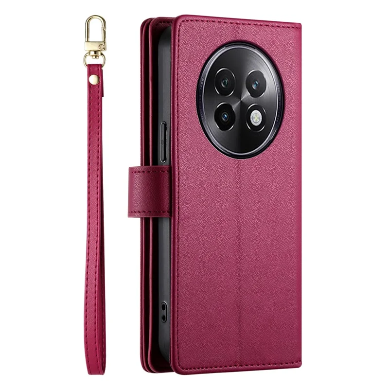 DF-011 Per Realme 13+ 5G / 13 Pro 5G (Cina) Custodia a Portafoglio con Tasca con Cerniera in Pelle per Telefono con Cinghie - Rosso