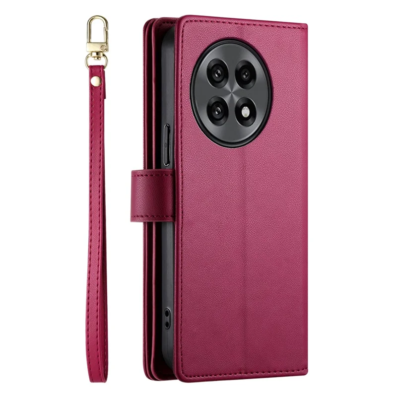 DF-011 For OnePlus 13R 5G Case Zipper Pocket Wallet Leather Phone Cover with Straps - Red