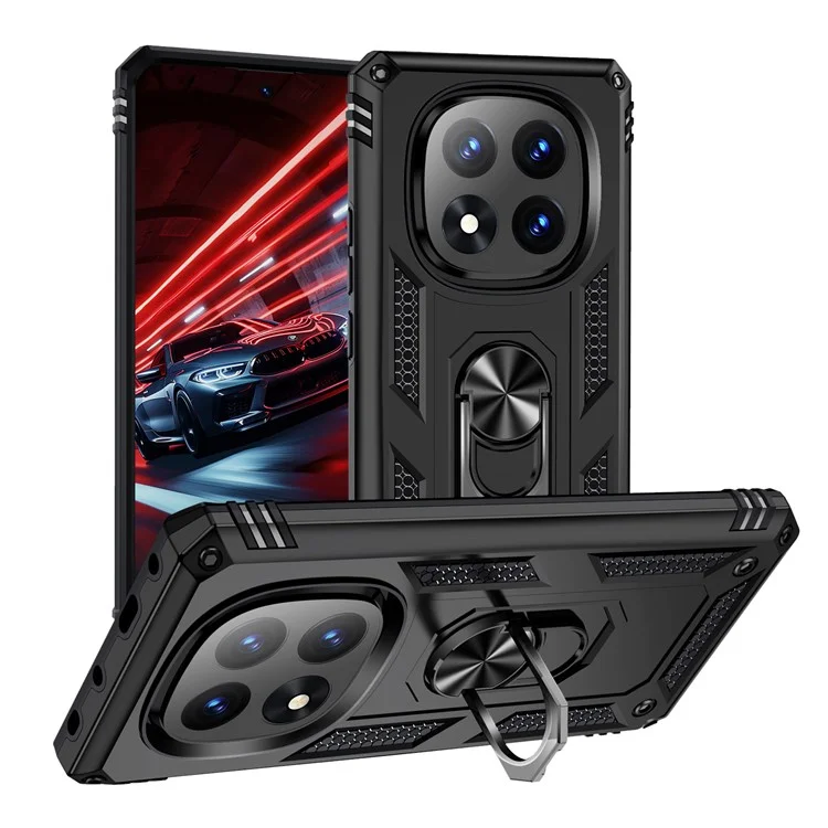 Pour Xiaomi Redmi Note 14 Pro 5G / Poco X7 5G Étui PC + TPU avec Anneau Rotatif et Support - Noir