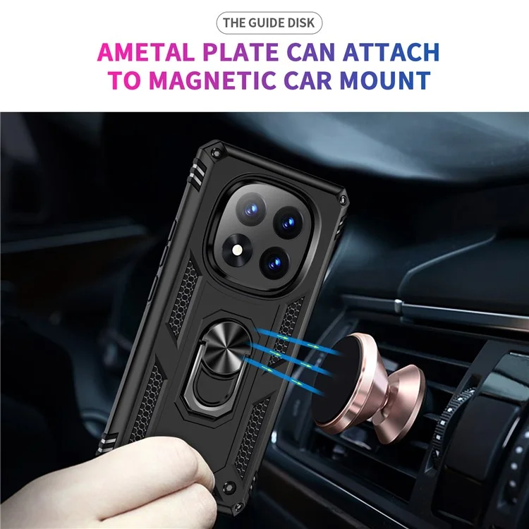 Pour Xiaomi Redmi Note 14 Pro 5G / Poco X7 5G Étui PC + TPU avec Anneau Rotatif et Support - Noir
