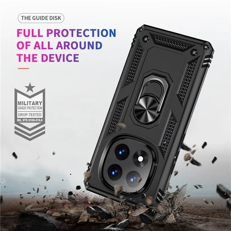 Pour Xiaomi Redmi Note 14 Pro 5G / Poco X7 5G Étui PC + TPU avec Anneau Rotatif et Support - Noir