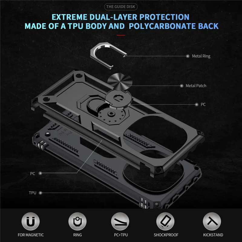 Capa para Xiaomi Redmi Note 14 Pro+ 5G em PC + TPU com Suporte - Preto