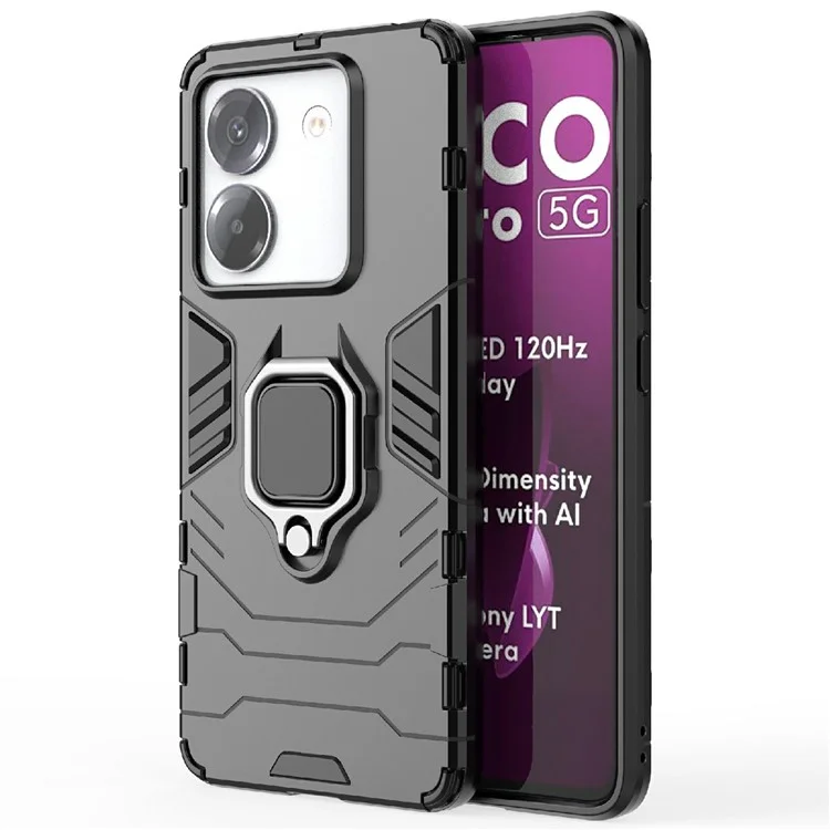For Xiaomi Poco M7 Pro 5G Case PC + TPU Protective Phone Cover with Ring Kickstand - Black