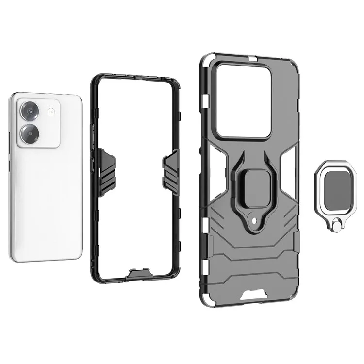For Xiaomi Poco M7 Pro 5G Case PC + TPU Protective Phone Cover with Ring Kickstand - Black