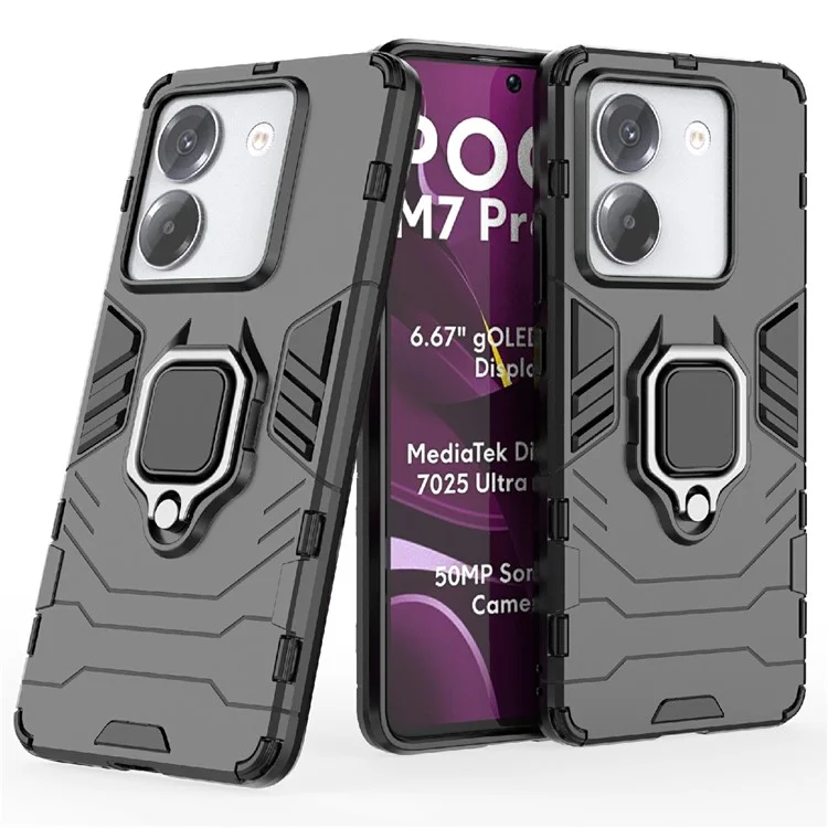 For Xiaomi Poco M7 Pro 5G Case PC + TPU Protective Phone Cover with Ring Kickstand - Black