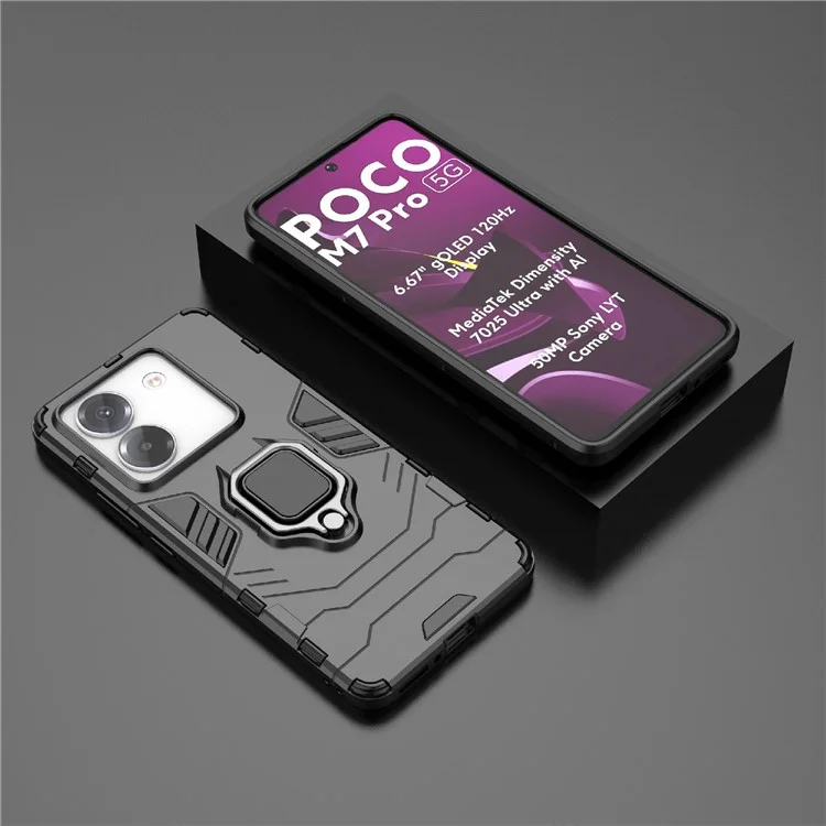 For Xiaomi Poco M7 Pro 5G Case PC + TPU Protective Phone Cover with Ring Kickstand - Black