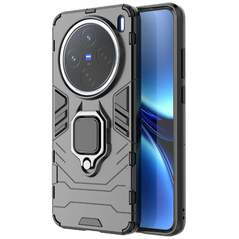 Для vivo X200 5G Чехол PC + TPU Защитный чехол для телефона с подставкой-кольцом - Черный