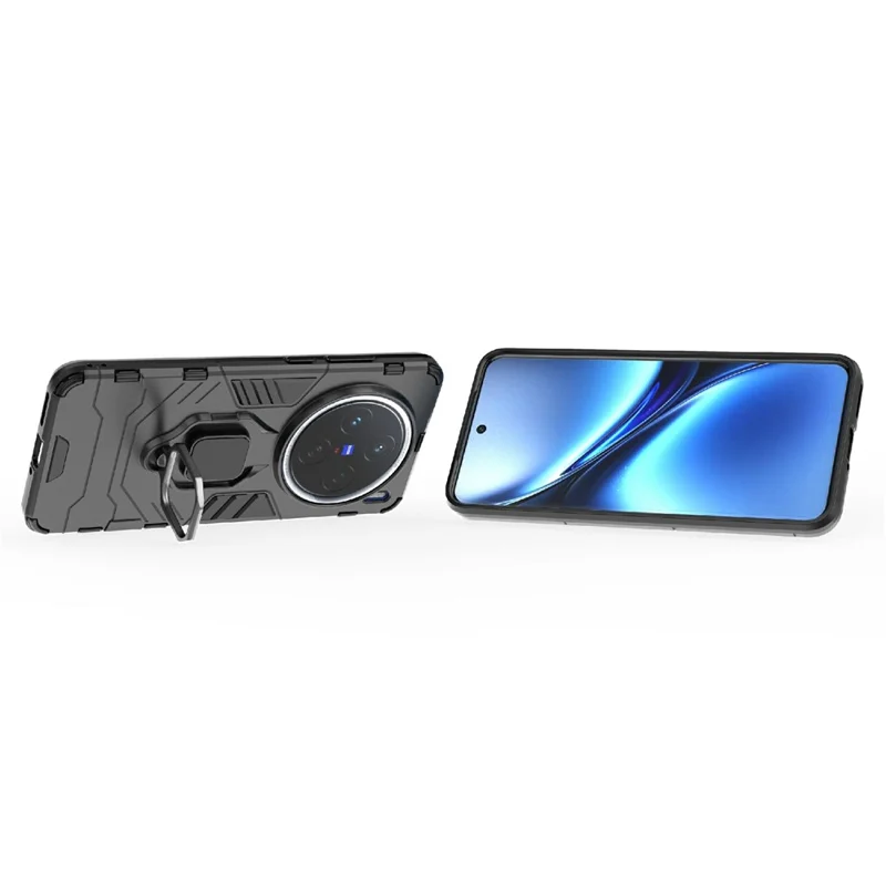 Для vivo X200 5G Чехол PC + TPU Защитный чехол для телефона с подставкой-кольцом - Черный