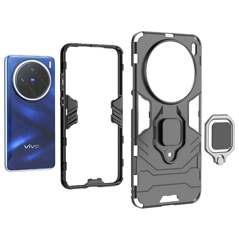 Для vivo X200 5G Чехол PC + TPU Защитный чехол для телефона с подставкой-кольцом - Черный