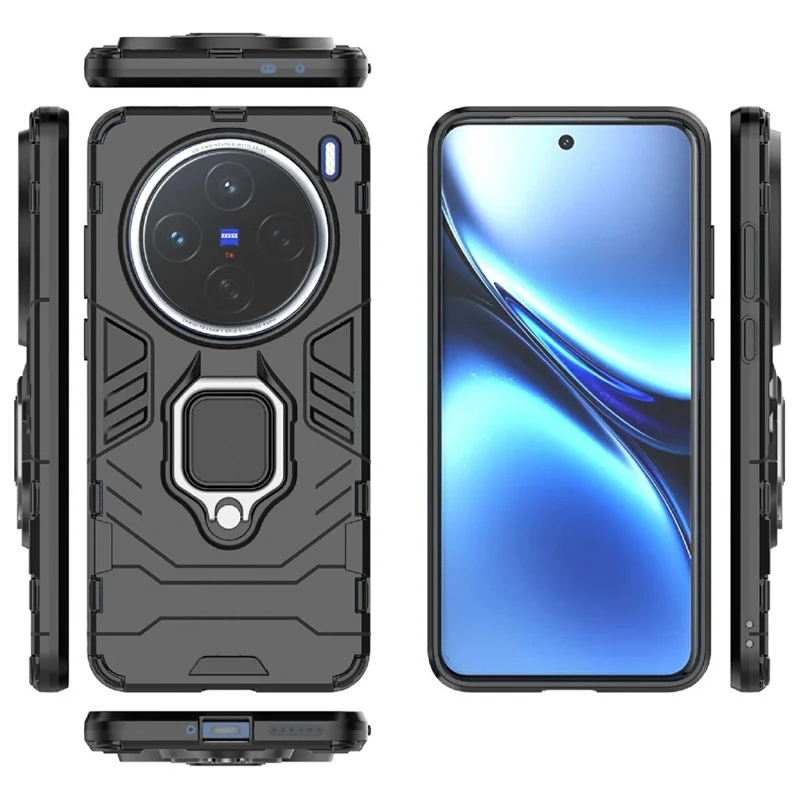 Для vivo X200 5G Чехол PC + TPU Защитный чехол для телефона с подставкой-кольцом - Черный