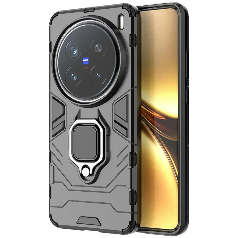 Para vivo X200 Pro 5G Funda PC + TPU Cubierta Protectora del Teléfono con Anillo Soporte - Negro