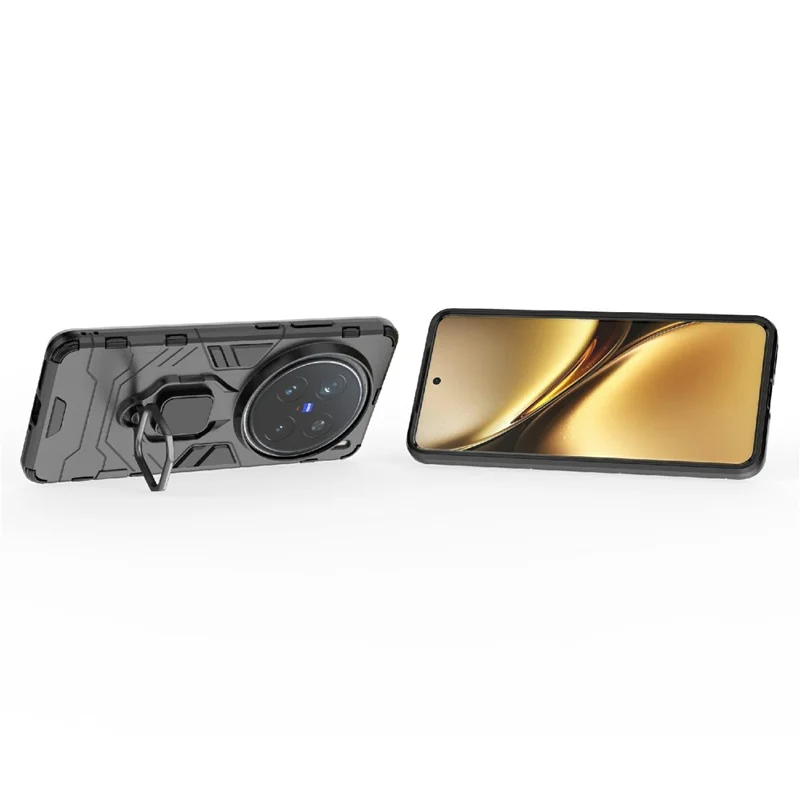 Para vivo X200 Pro 5G Funda PC + TPU Cubierta Protectora del Teléfono con Anillo Soporte - Negro