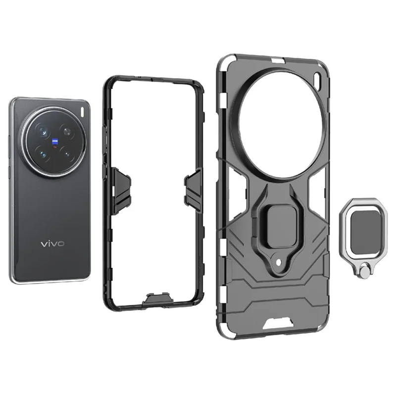 Para vivo X200 Pro 5G Funda PC + TPU Cubierta Protectora del Teléfono con Anillo Soporte - Negro