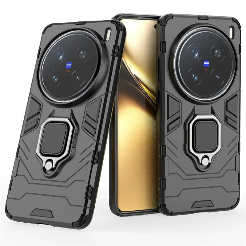 Para vivo X200 Pro 5G Funda PC + TPU Cubierta Protectora del Teléfono con Anillo Soporte - Negro
