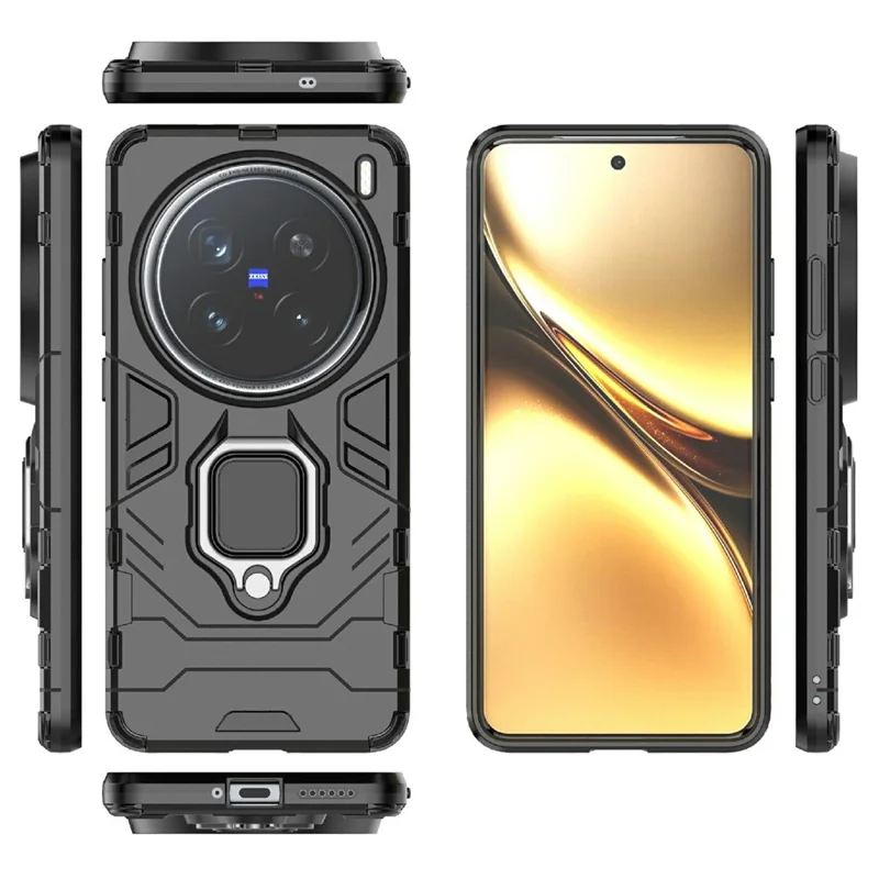 Para vivo X200 Pro 5G Funda PC + TPU Cubierta Protectora del Teléfono con Anillo Soporte - Negro