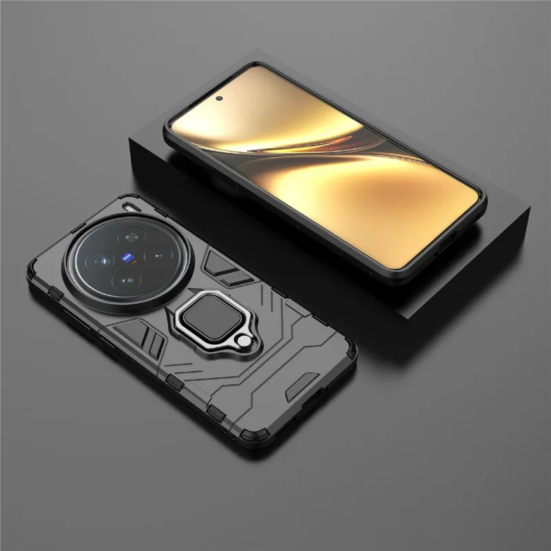 Para vivo X200 Pro 5G Funda PC + TPU Cubierta Protectora del Teléfono con Anillo Soporte - Negro
