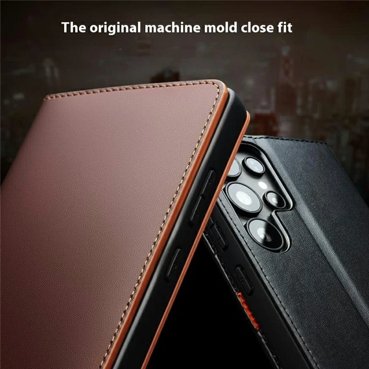 QIALINO For Samsung Galaxy S25 Ultra Case Wallet Flip Stand Phone Cover Genuine Cow Leather - Black