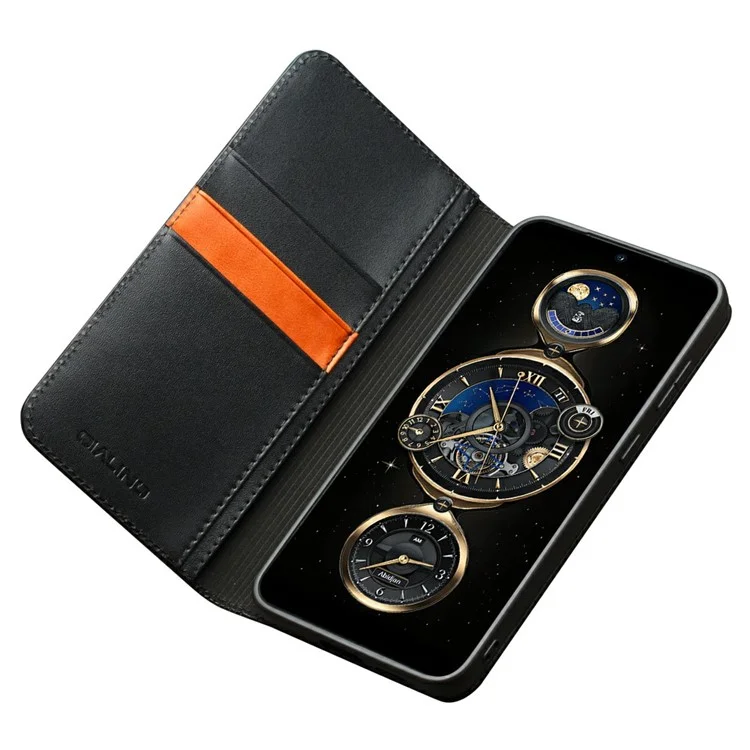 QIALINO Per Samsung Galaxy S25+ Custodia in Vera Pelle di Mucca Portafoglio Copertina - Nero