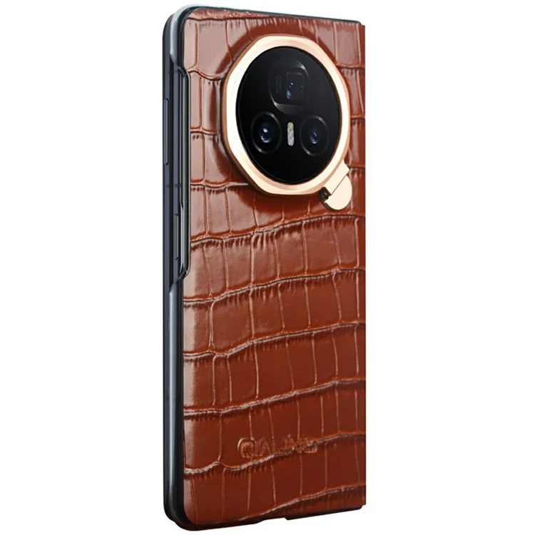 Étui QIALINO pour Honor Magic V3 5G avec fenêtre d'affichage intelligent en cuir de vache véritable - Marron