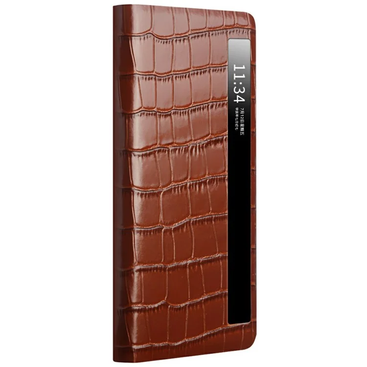 Étui QIALINO pour Honor Magic V3 5G avec fenêtre d'affichage intelligent en cuir de vache véritable - Marron