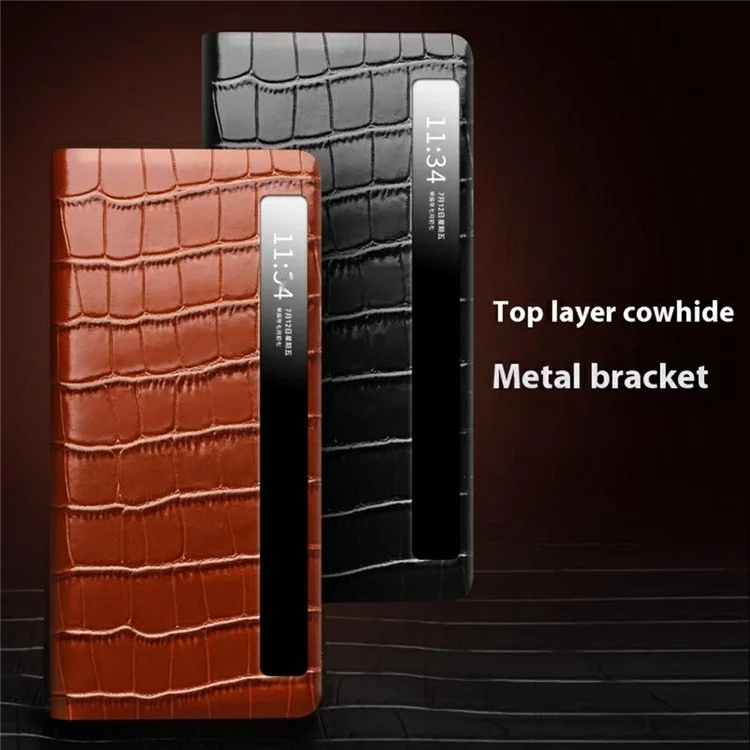 Étui QIALINO pour Honor Magic V3 5G avec fenêtre d'affichage intelligent en cuir de vache véritable - Marron