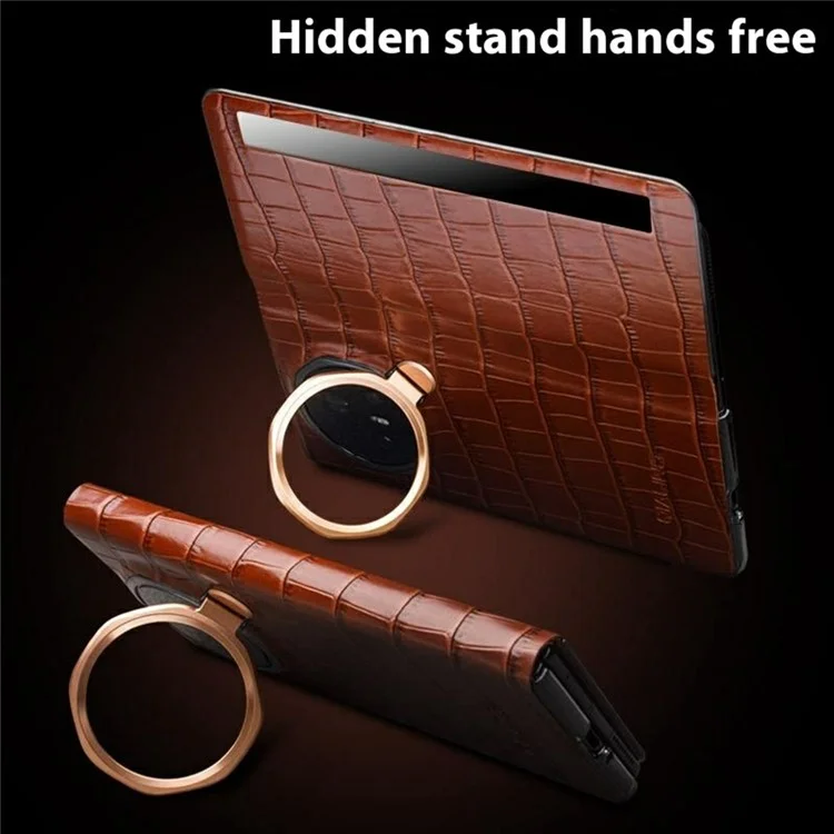 Étui QIALINO pour Honor Magic V3 5G avec fenêtre d'affichage intelligent en cuir de vache véritable - Marron