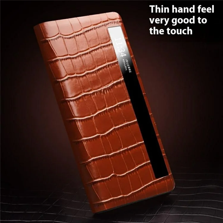 Étui QIALINO pour Honor Magic V3 5G avec fenêtre d'affichage intelligent en cuir de vache véritable - Marron