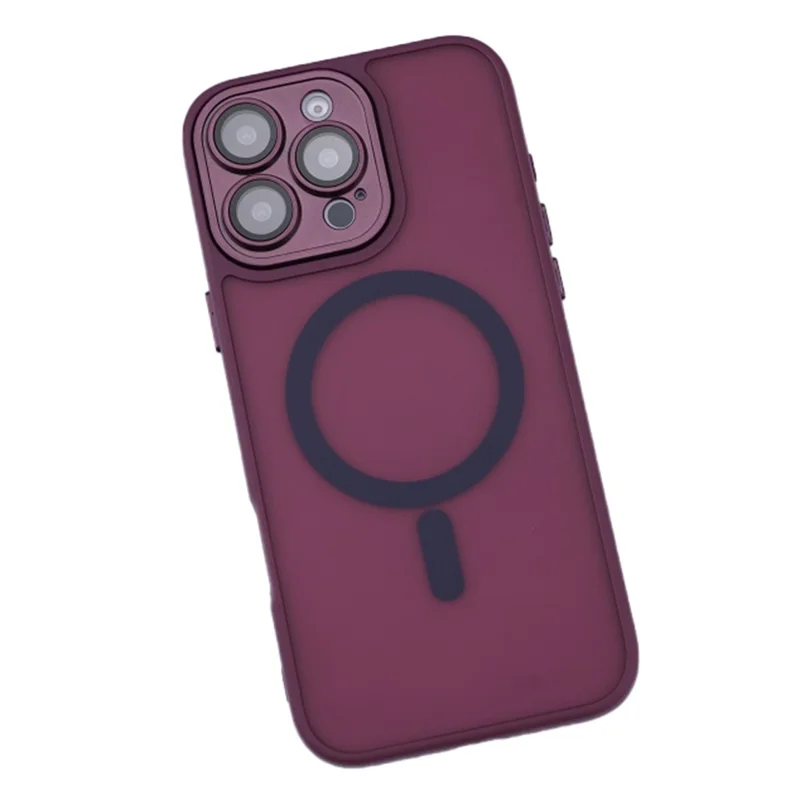 For iPhone 16 Pro Max Magnetic Case with Lens Film / Detachable Lens Frame Hybrid Phone Back Cover - Wine Red