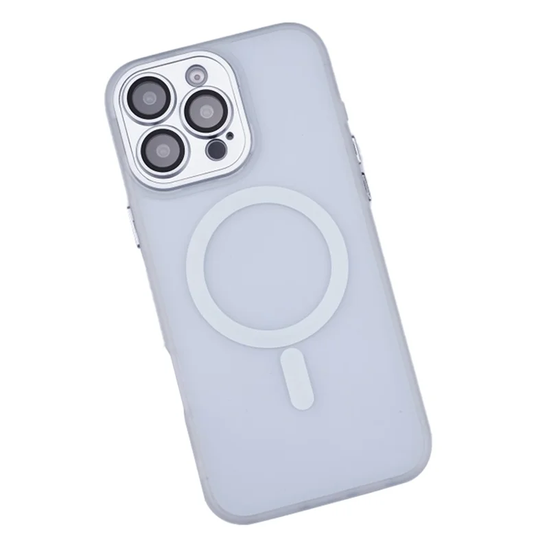 For iPhone 16 Pro Max Magnetic Case with Lens Film / Detachable Lens Frame Hybrid Phone Back Cover - White
