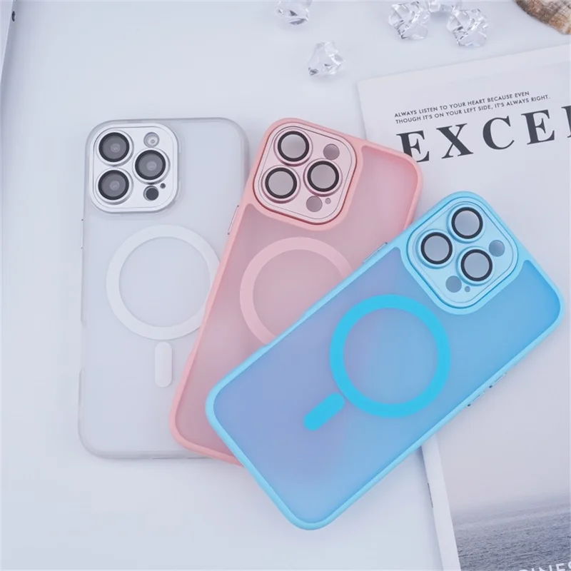For iPhone 16 Pro Max Magnetic Case with Lens Film / Detachable Lens Frame Hybrid Phone Back Cover - White