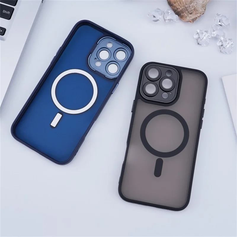 Capa Magnética para iPhone 16 Pro com Película de Lente / Moldura de Lente Destacável Híbrida para Celular - Verde Escuro
