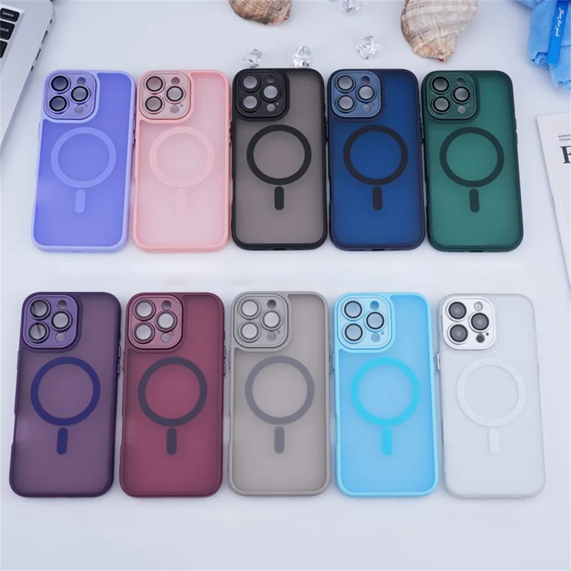 Capa Magnética para iPhone 16 Pro com Película de Lente / Moldura de Lente Destacável Híbrida para Celular - Verde Escuro