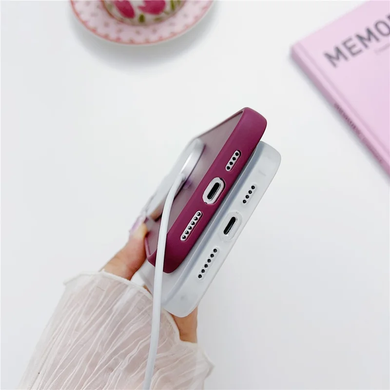 For iPhone 15 Pro Magnetic Case with Lens Film  /  Detachable Lens Frame Hybrid Phone Back Cover - Wine Red
