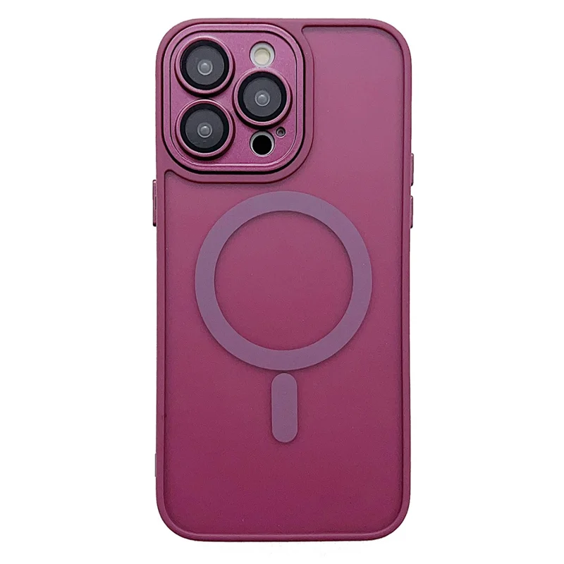 For iPhone 14 Pro Max Magnetic Case with Lens Film / Detachable Lens Frame Hybrid Phone Back Cover - Wine Red