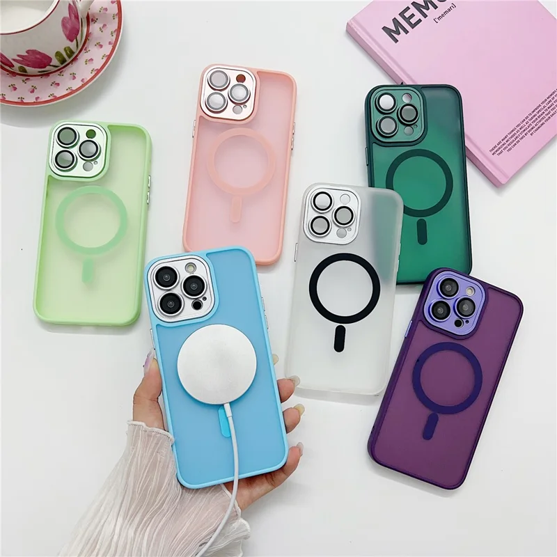 Capa Magnética para iPhone 14 Pro com Película de Lente / Armação de Lente Destacável Capa Híbrida para Celular - Vermelho Vinho