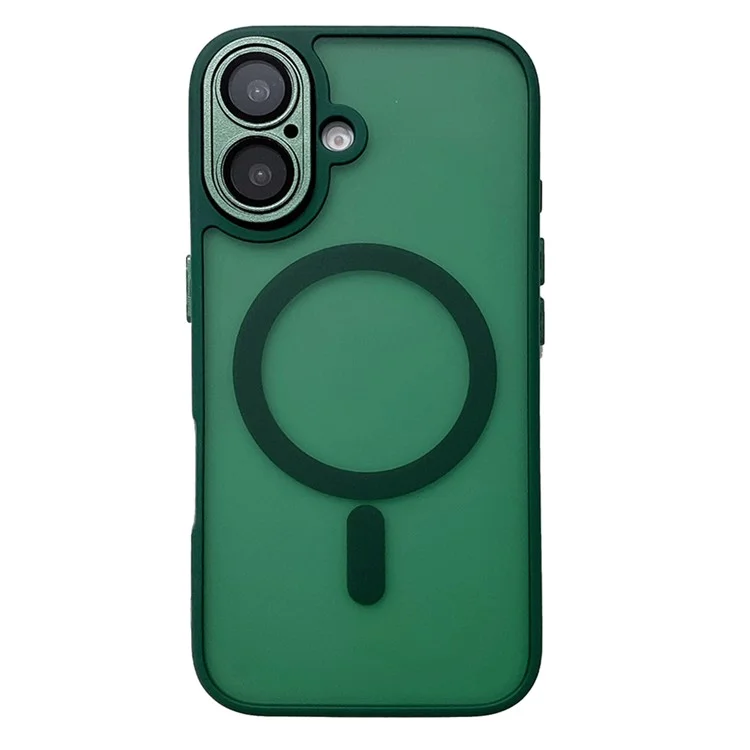 Capa Magnética para iPhone 16 com Película de Lente / Moldura de Lente Destacável Híbrida para Celular - Verde Meia-Noite