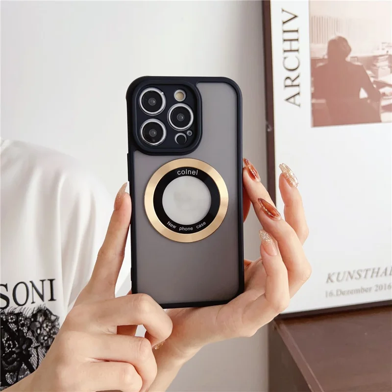 Für iPhone 15 Pro Max Hülle kompatibel mit MagSafe Ring Logo Ansicht TPU + PC Handyhülle - Gold