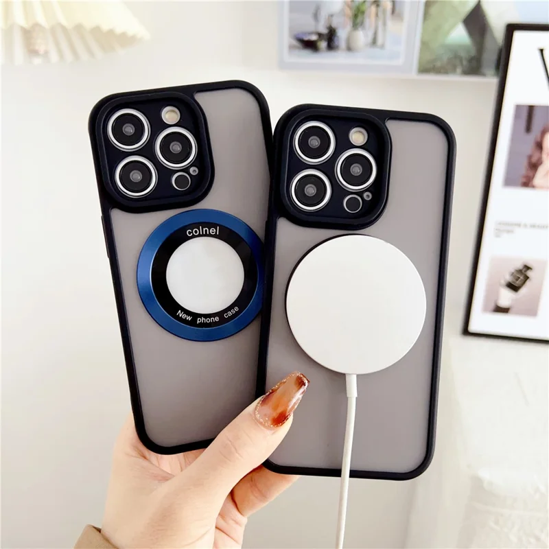 For iPhone 14 Pro Max Case Compatible with MagSafe Ring Logo View TPU + PC Phone Cover - Blue